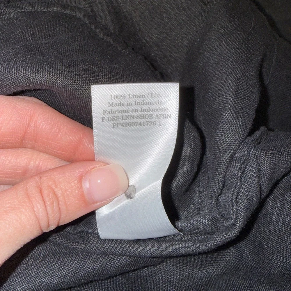 Everlane Linen Apron Dress Womens Medium Black Excellent Halter Tie Back Pocket